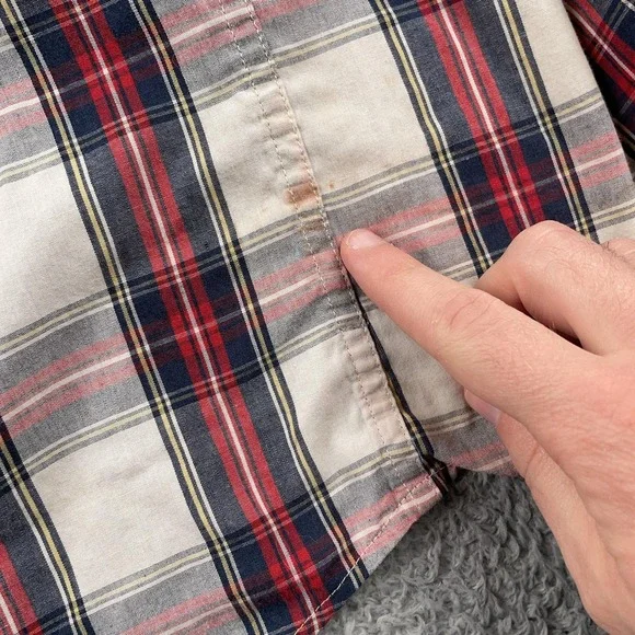 Levis Shirt Mens Extra Large Red Blue Plaid Western Pearl Snap Short Sleeve - Picture 9 of 11